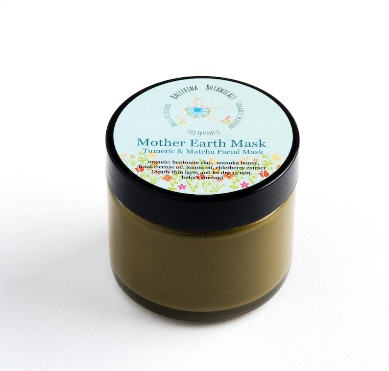 Clay Face Mask Turmeric Mask with Matcha tea, Manuka Honey and Bentonite Clay for Skin Balancing 2oz, Gift For Her image 5