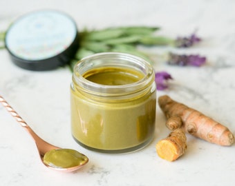 Maschera viso all'argilla con curcuma e matcha e miele di Manuka / Trattamento viso idratante e riequilibrante (57 g), regalo per lei