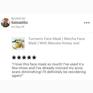 Turmeric Face Mask Clay mask with Matcha tea, Manuka Honey and Bentonite Clay for Skin Balancing and Blemishes 2 oz image 8