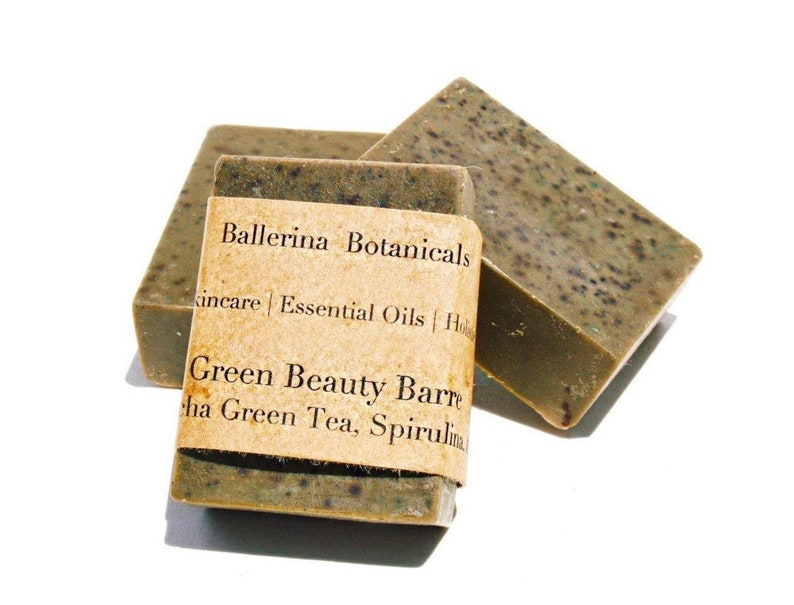 Peppermint Soap with Matcha Green Tea, Spirulina for Bath & Shower Body Wash Vegan Soap, Handmade Organic Soap image 1
