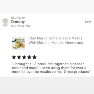 Clay Face Mask Turmeric Mask with Matcha tea, Manuka Honey and Bentonite Clay for Skin Balancing 2oz, Gift For Her image 9