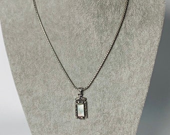 Vintage Cookie Lee Faux Mother of Pearl Silver Tone Pendant Necklace
