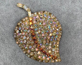 Dell'annata H. Pomerantz & Co. NY 1950 ' s Aurora Borealis foglia spilla di strass