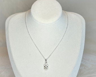Vintage Silver Tone "Sha" Necklace with Pearl