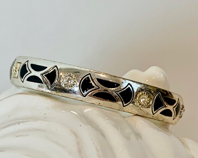Vintage Brighton Silver Tone Hinged Bangle With Black Stones and ...