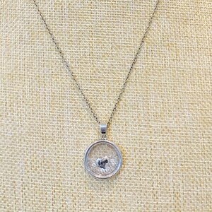 Vintage Silver Tone Chain with Floating Crystal Heart Love Pendant