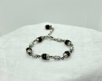 Vintage Brighton Silver Tone and Black Bead Bracelet