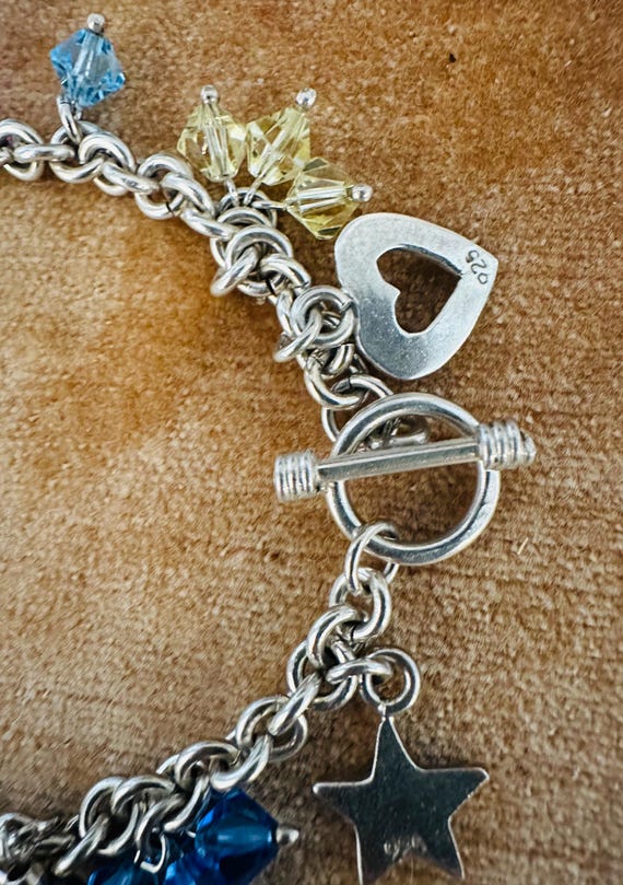 925 Sterling Silver Link Toggle Charm Bracelet - image 7