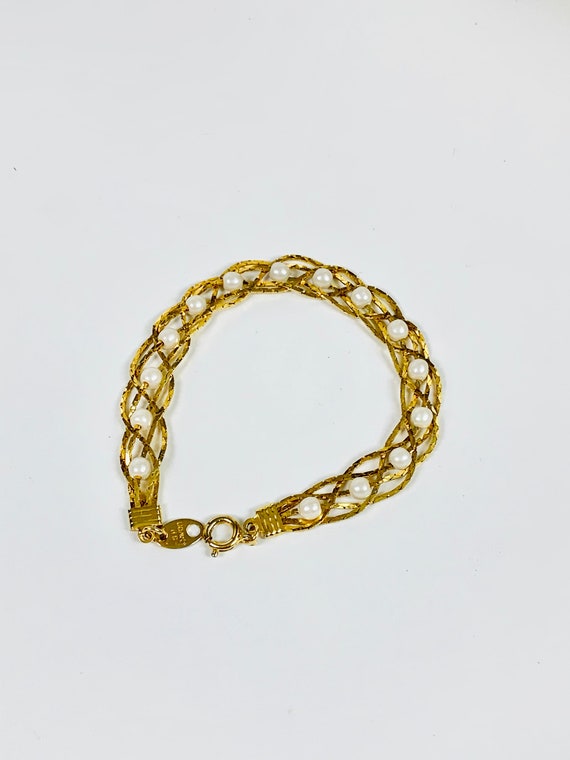 Vintage Avon Gold Tone Braided Chain Faux Pearl B… - image 1