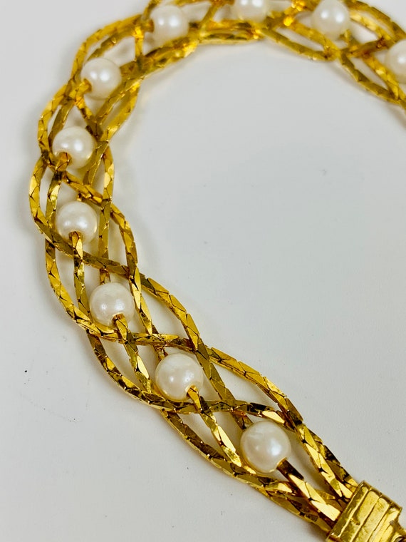 Vintage Avon Gold Tone Braided Chain Faux Pearl B… - image 6