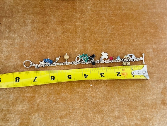 925 Sterling Silver Link Toggle Charm Bracelet - image 9