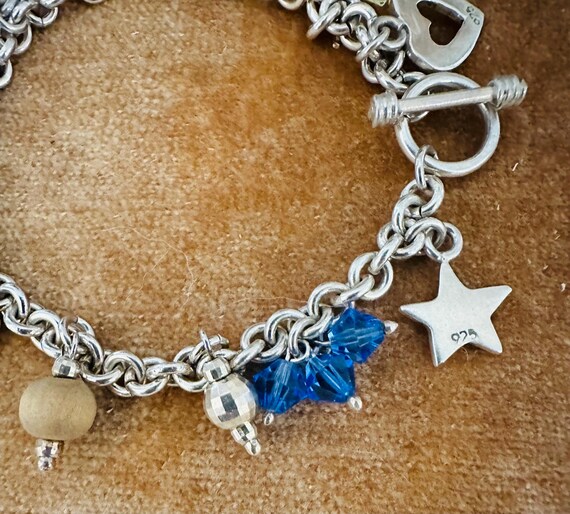 925 Sterling Silver Link Toggle Charm Bracelet - image 6