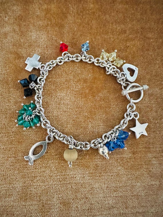 925 Sterling Silver Link Toggle Charm Bracelet - image 1