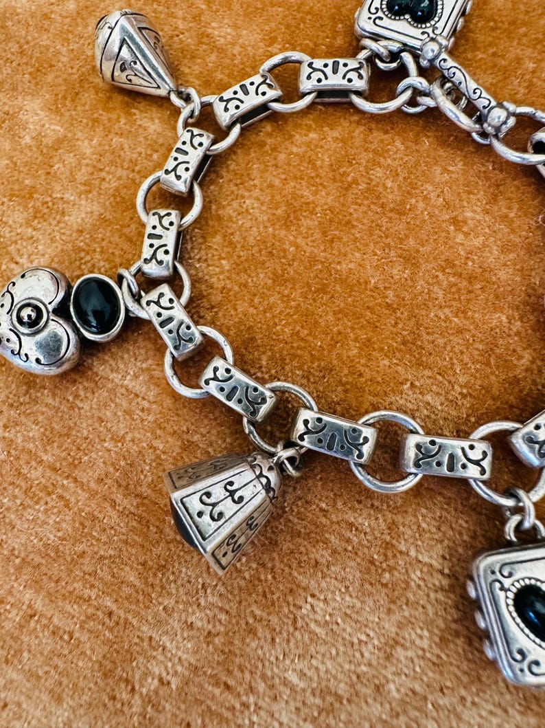 Vintage Brighton Silver Tone Heart Charm Bracelet Toggle Clasp image 6
