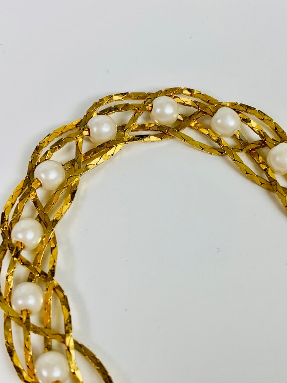 Vintage Avon Gold Tone Braided Chain Faux Pearl B… - image 3