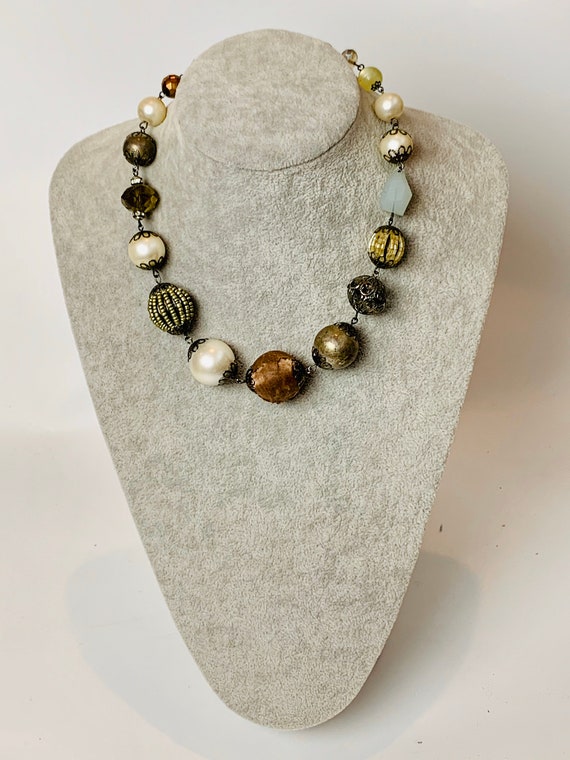 Ali-Khan New York Aurora Borealis Glass Beaded Gold Toned Necklace