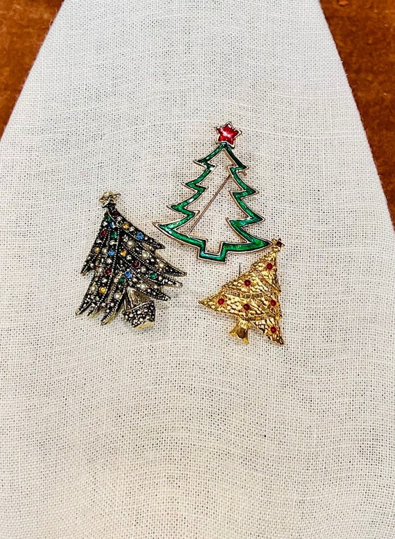 Vintage Lot of Three Christmas Tree Brooches Pins