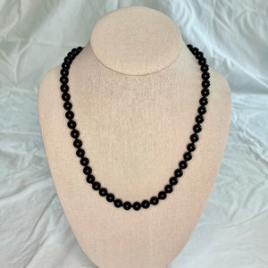 Vintage Lady Remington Black Lucite Beaded Necklace with Gold Tone Clasp