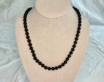 Vintage Lady Remington Black Lucite Beaded Necklace with Gold Tone Clasp