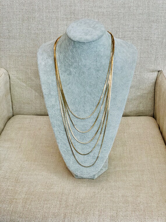 Vintage Gold Tone Multi Strand Layered Box Chains - image 2