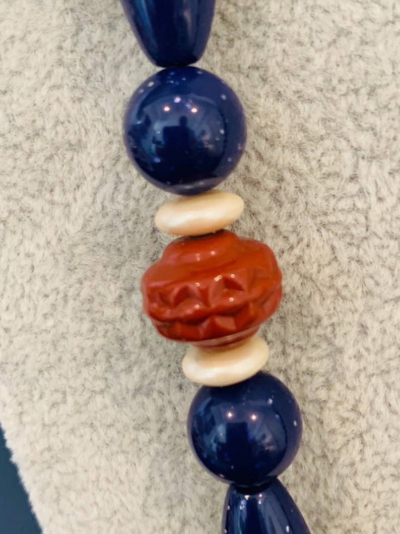 Vintage Pair of Gold Tone Patriotic Red White and Blue Beaded and Pearl Single Strand Necklaces