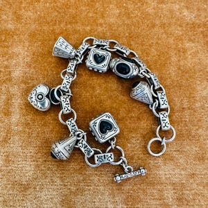Vintage Brighton Silver Tone Heart Charm Bracelet Toggle Clasp image 3