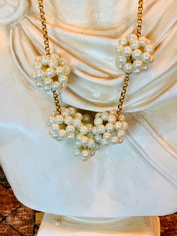 Vintage Lenora Dame Faux Pearl Cluster Gold Tone … - image 7