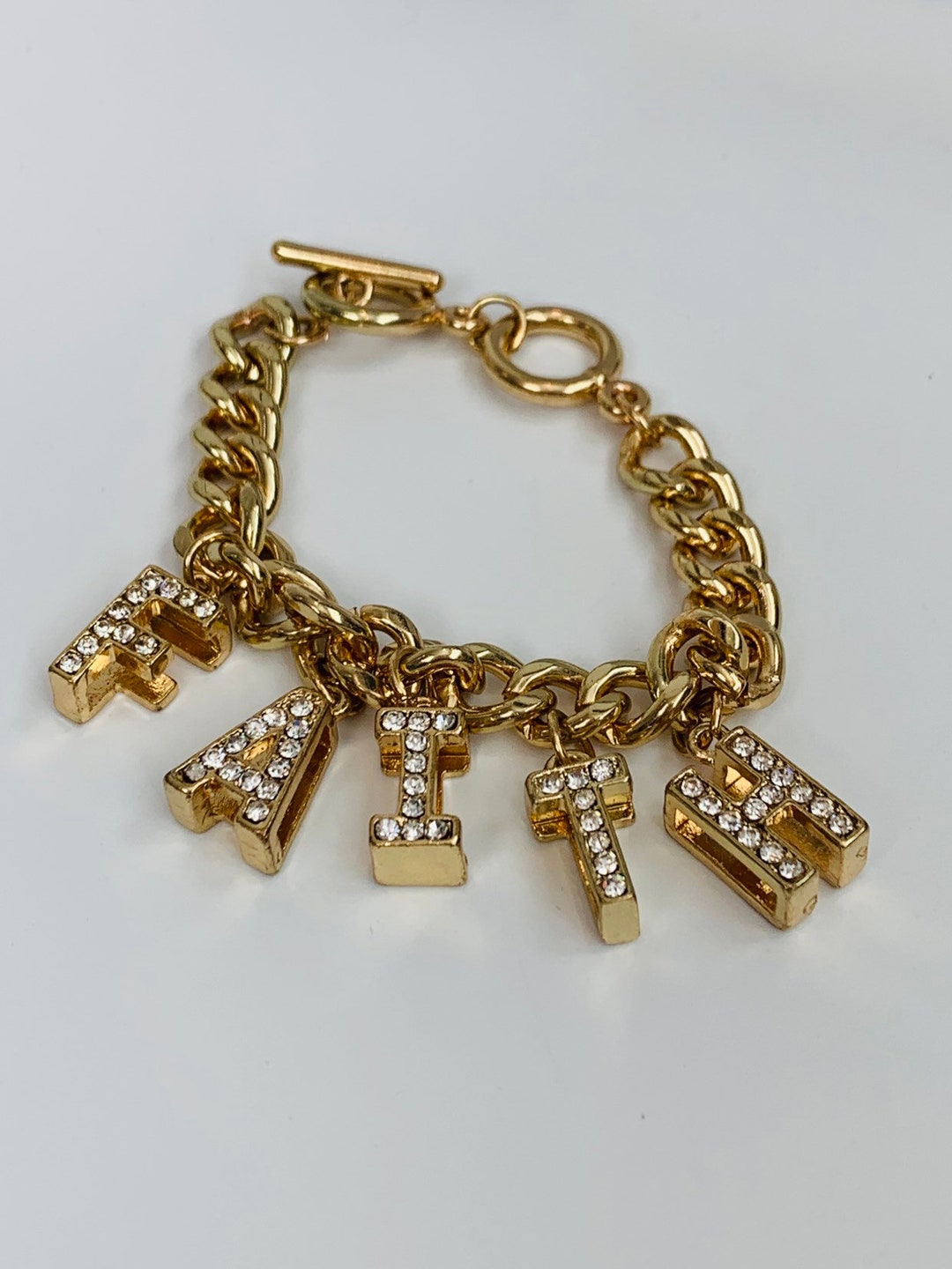 Vintage Gold Tone FAITH Charm Bracelet with Etsy Nederland