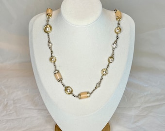 Vintage J. Crew Gold Tone Necklace with Faux Pearls and Rhinestones