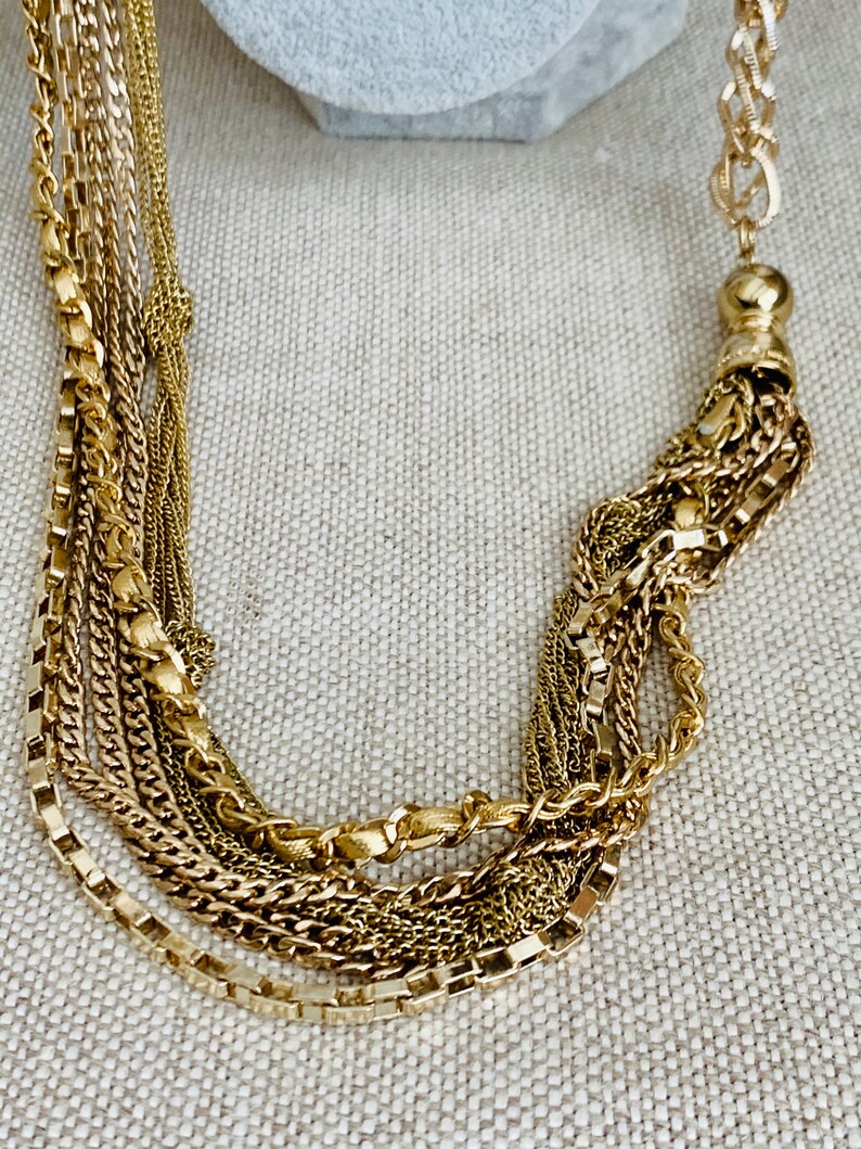 Vintage Gold Tone Multi Strand Chain Link Necklace with Large Etsy