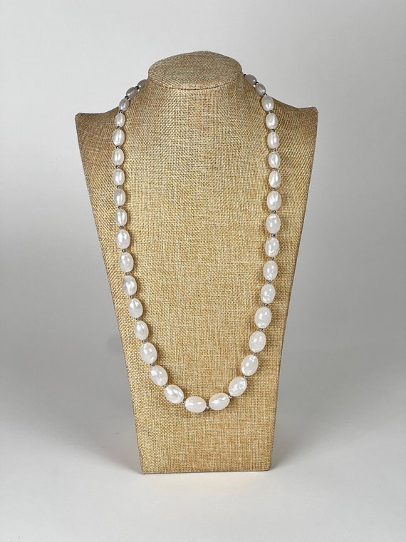 Vintage Monet White and Silver Beaded Necklace