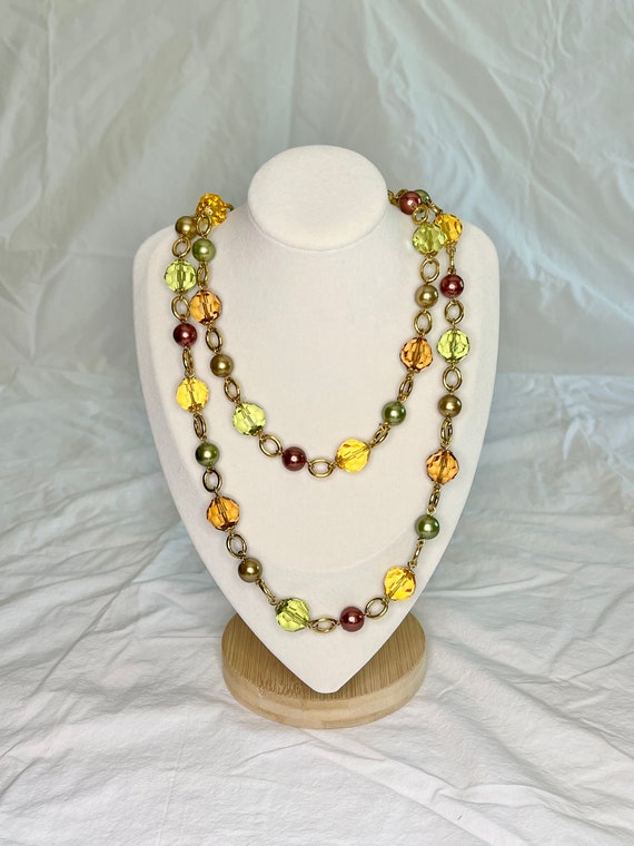Vintage Kenneth Jay Lane KJL Gold Tone Multi Colored Crystal Necklace 44" Long