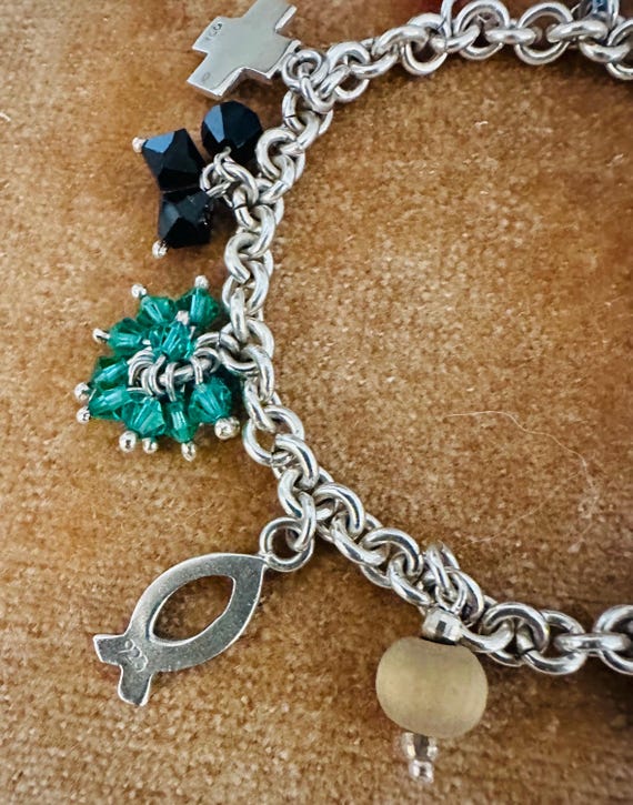 925 Sterling Silver Link Toggle Charm Bracelet - image 5