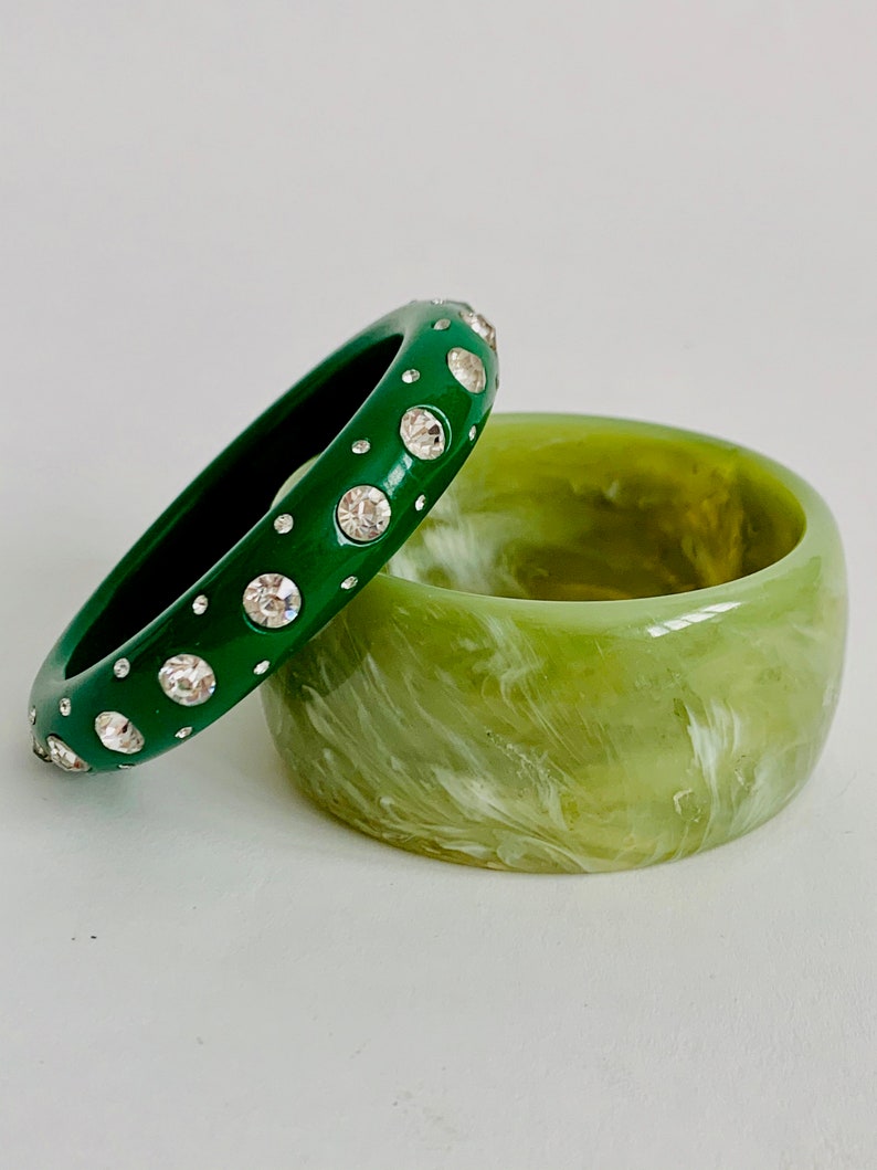 Vintage Green Lucite Bangle Bracelets