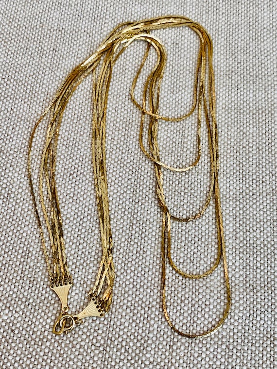 Vintage Gold Tone Multi Strand Layered Box Chains - image 9