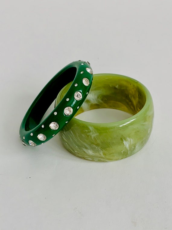 Vintage Green Lucite Bangle Bracelets