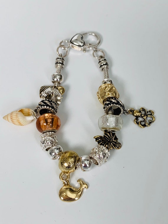 Vintage Silver Tone Ocean Themed Charm Bracelet w… - image 1