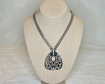 Vintage Silver Tone Monet Chunky Pendant Necklace