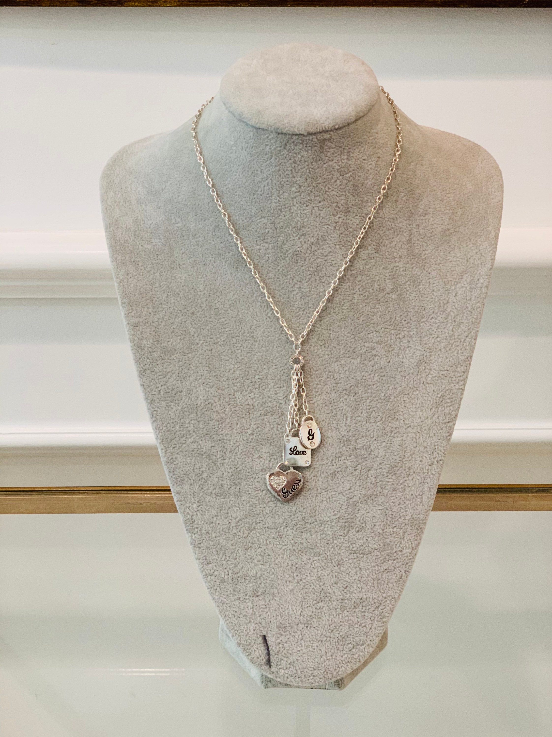 Vintage Guess Brand Silver Tone Heart Love Rhinestone Charm Necklace Etsy Australia