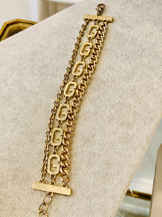 Vintage Guess Gold Tone Multi Chain Link Rhinesto… - image 4