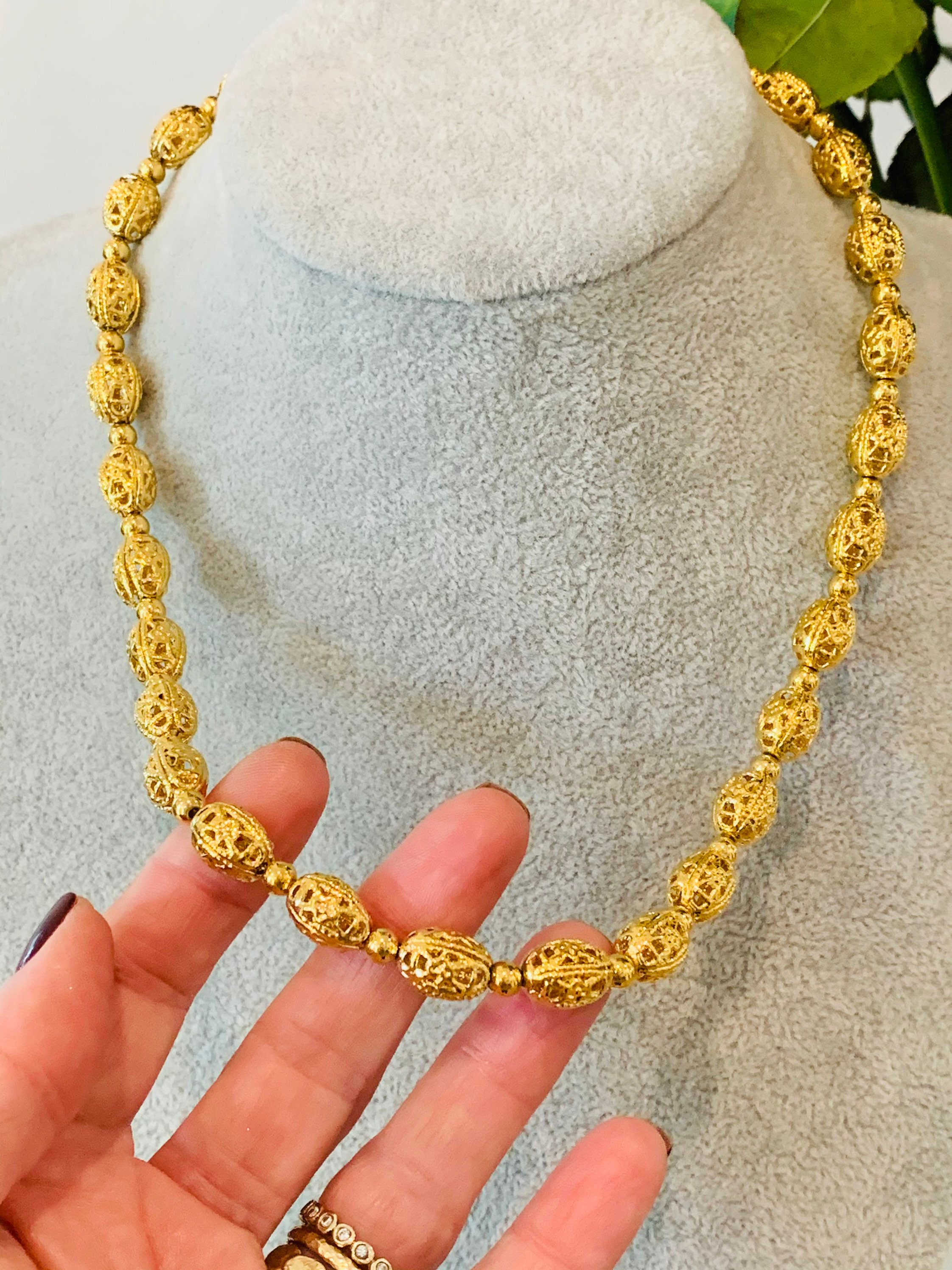 Vintage Gold Tone Filigree Ball Chain Necklace Etsy UK