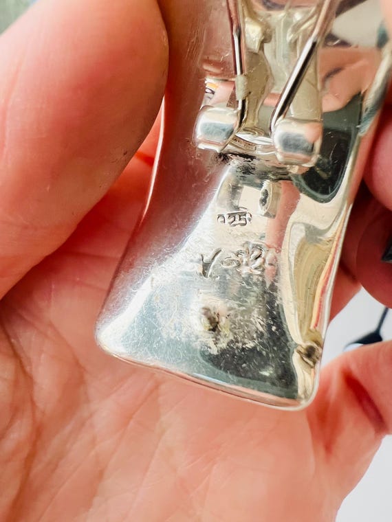 Sterling Silver Large Rounded Rectangular Pierced… - image 4