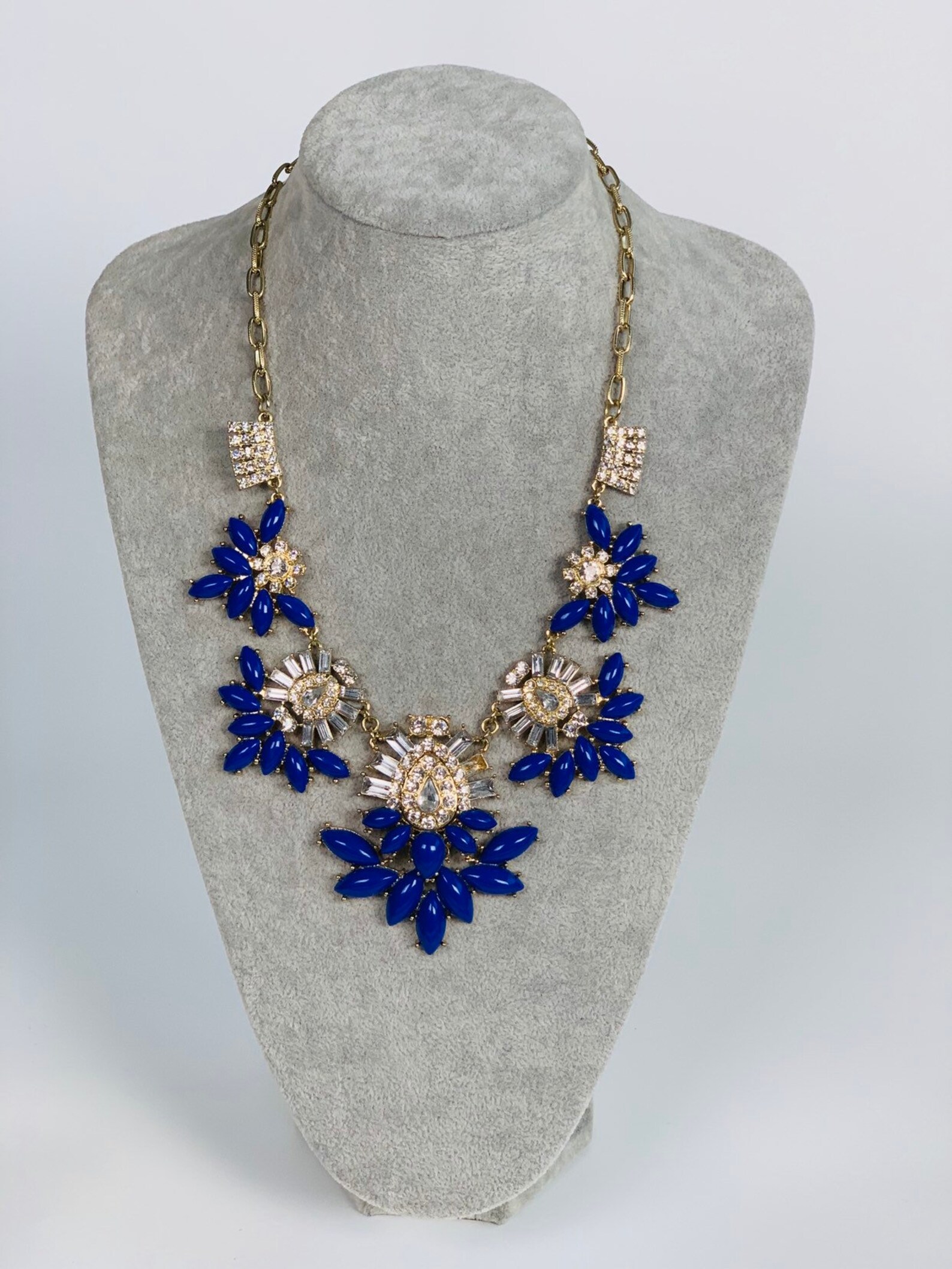 Vintage Statement Costume Necklace With Rhinestones and Blue Etsy