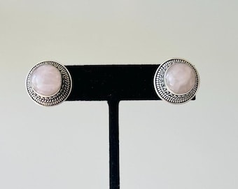Sterling Silver Chunky Rose Quartz Stud Pierced Earrings