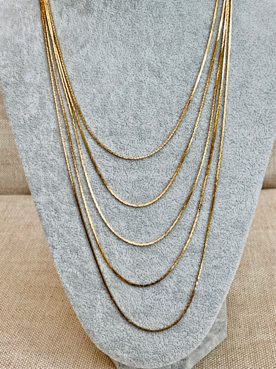 Vintage Gold Tone Multi Strand Layered Box Chains - image 3