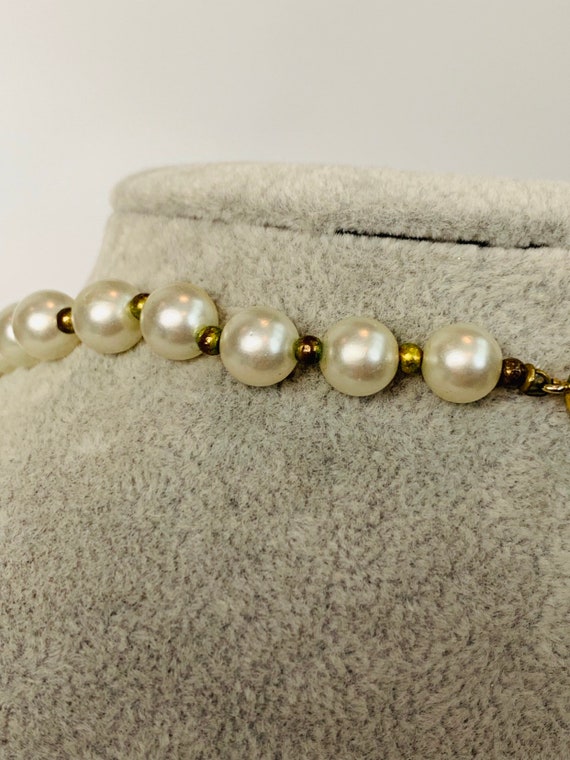 Vintage Faux Pearl Crystal and Gold Beaded Tassle… - image 4