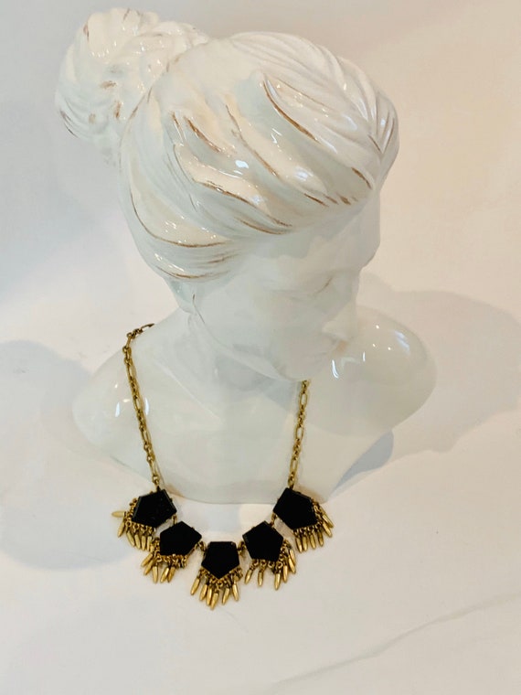 Vintage J Crew Gold Tone Deco Black Crystal Stone… - image 1