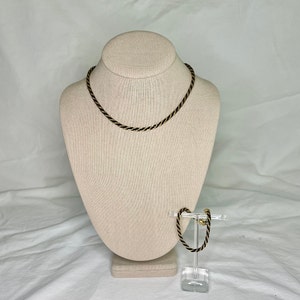 Vintage Set of Matching Trifari Black and Gold Toned Rope Chain Bracelet and Necklace