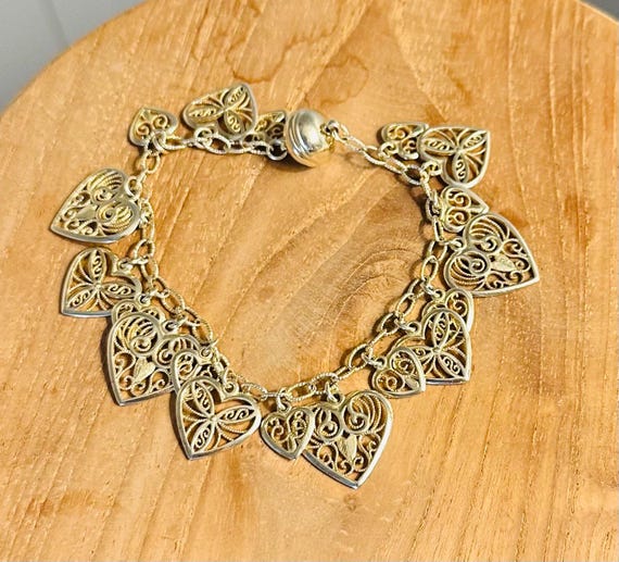 Italian Sterling Silver 925 Filigree Heart Charm Bracelet - Etsy