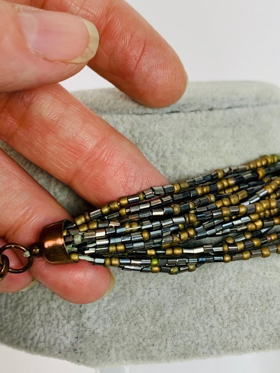 Vintage Multi Strand Gold and Gray Beaded Tassel … - image 7